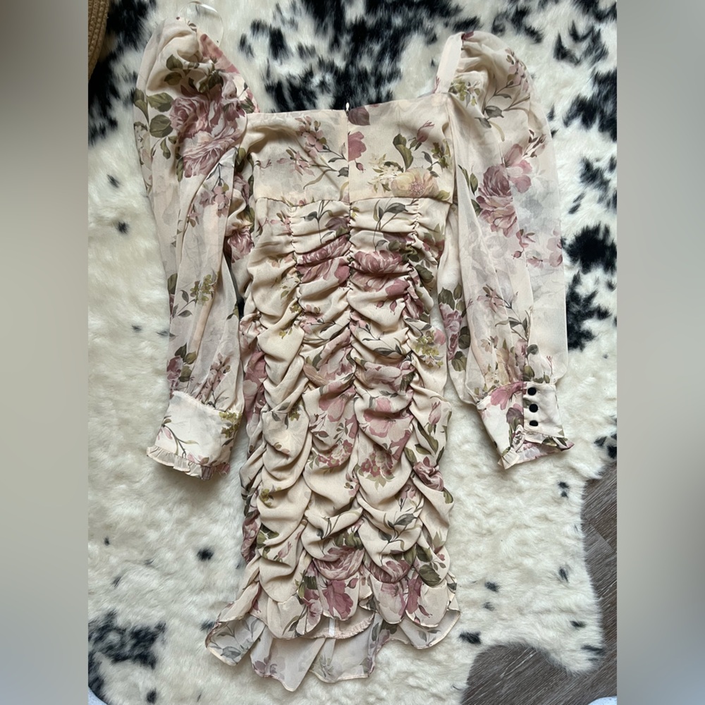 ZARA Ruched Floral Mini Dress - Picture 2 of 3